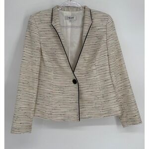 Jones Studio Separates Women Cream Textured Single Button Blazer Piping Sz 12